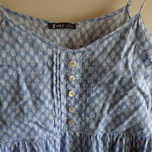 V ery j Tiered Midi Dress S Blue/White Spaghetti Straps Lined Ruffle Hem Cotton